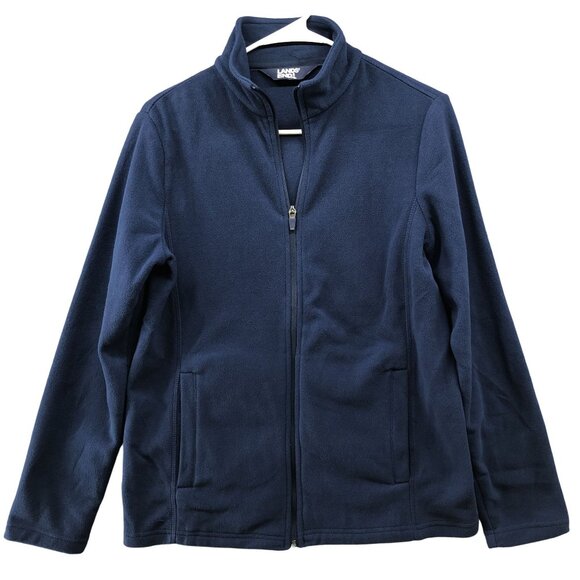 Lands' End Fleece Jacket Womens S Dark Blue Mock Neck Sweater Lightweight - Picture 1 of 8